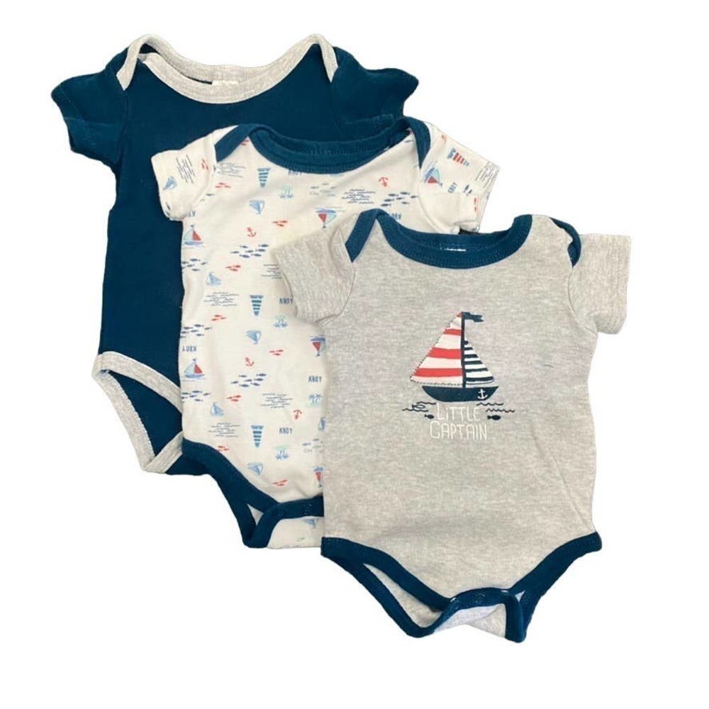Baby Kiss Baby Bodysuit Sail Away 3-Piece Set in Blue, Size 0-3M​​​​​​​​​